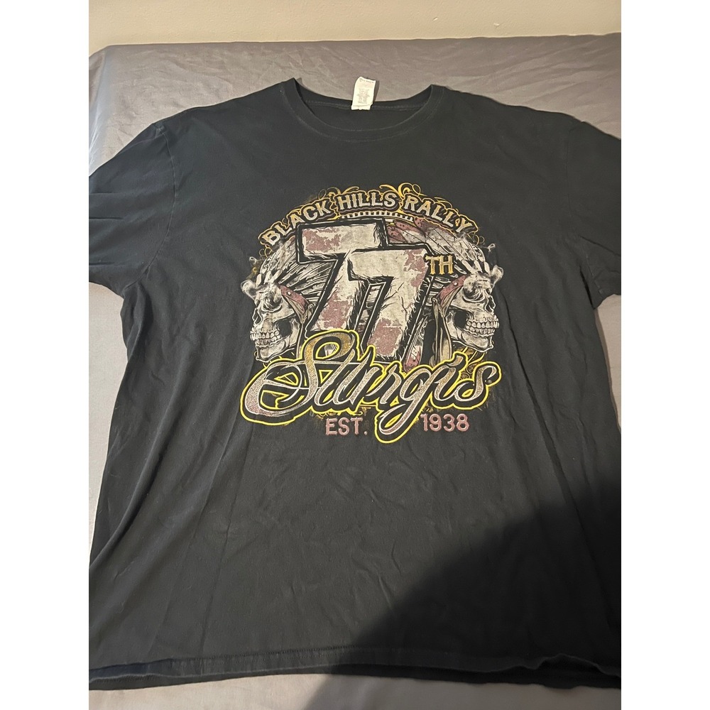 Gildan Sturgis 77th Black Hills Rally 2017 T-Shirt Mens 2XL Black Skulls Graphic